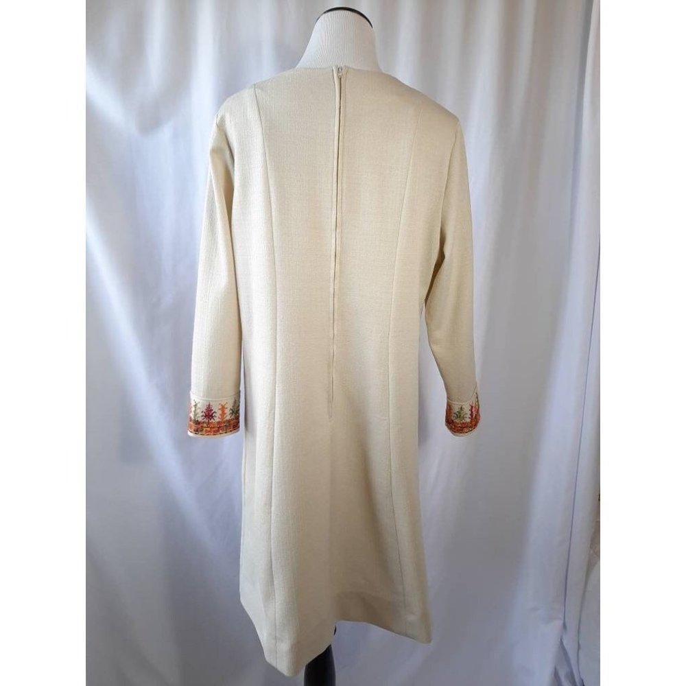 Vtg 60s 70s Berkshire B Tween Fall Embroidered Hippy Boho Shift Midi Dress - Picture 5 of 10